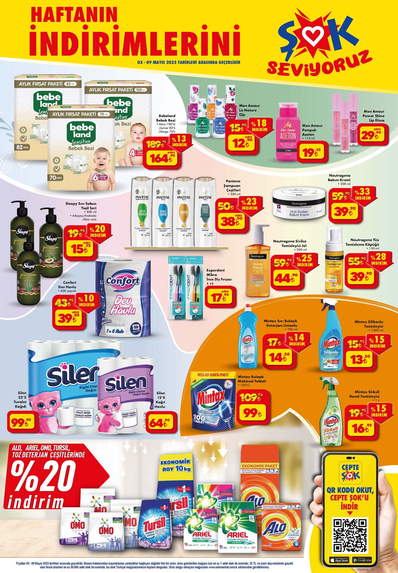 ŞOK Market 3 Mayıs kataloğunu yayımladı! Alo, Ariel, OMO, Tursil doz deterjanına yüzde 20 indirim!