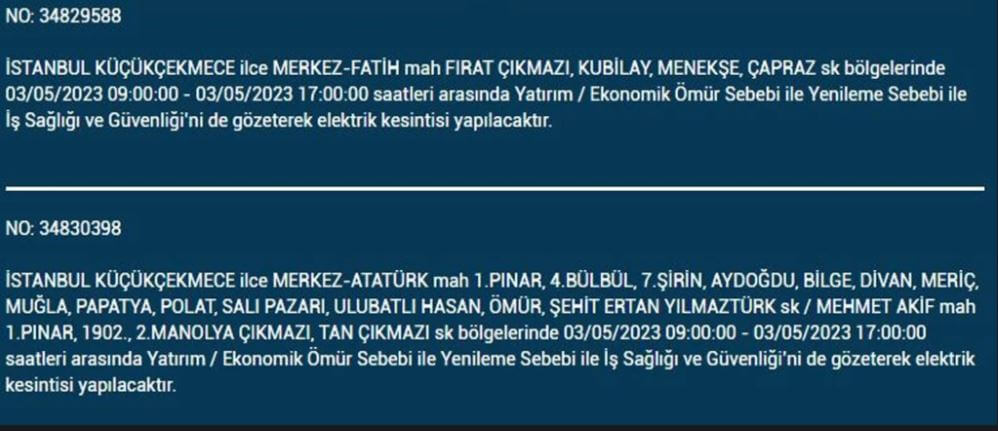 Elektrikler kesilecek! Nerede elektrikler kesilecek? 3 Mayıs 2023 elektrik kesintisi olacak ilçeler! 
