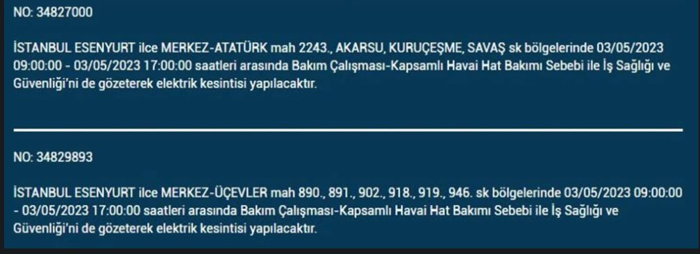 Elektrikler kesilecek! Nerede elektrikler kesilecek? 3 Mayıs 2023 elektrik kesintisi olacak ilçeler!