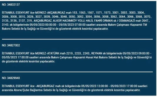 İstanbul’da yarın elektrik kesintisi yaşanacak mı? 5 Mayıs 2023 elektrik kesintisi olacak ilçeler!