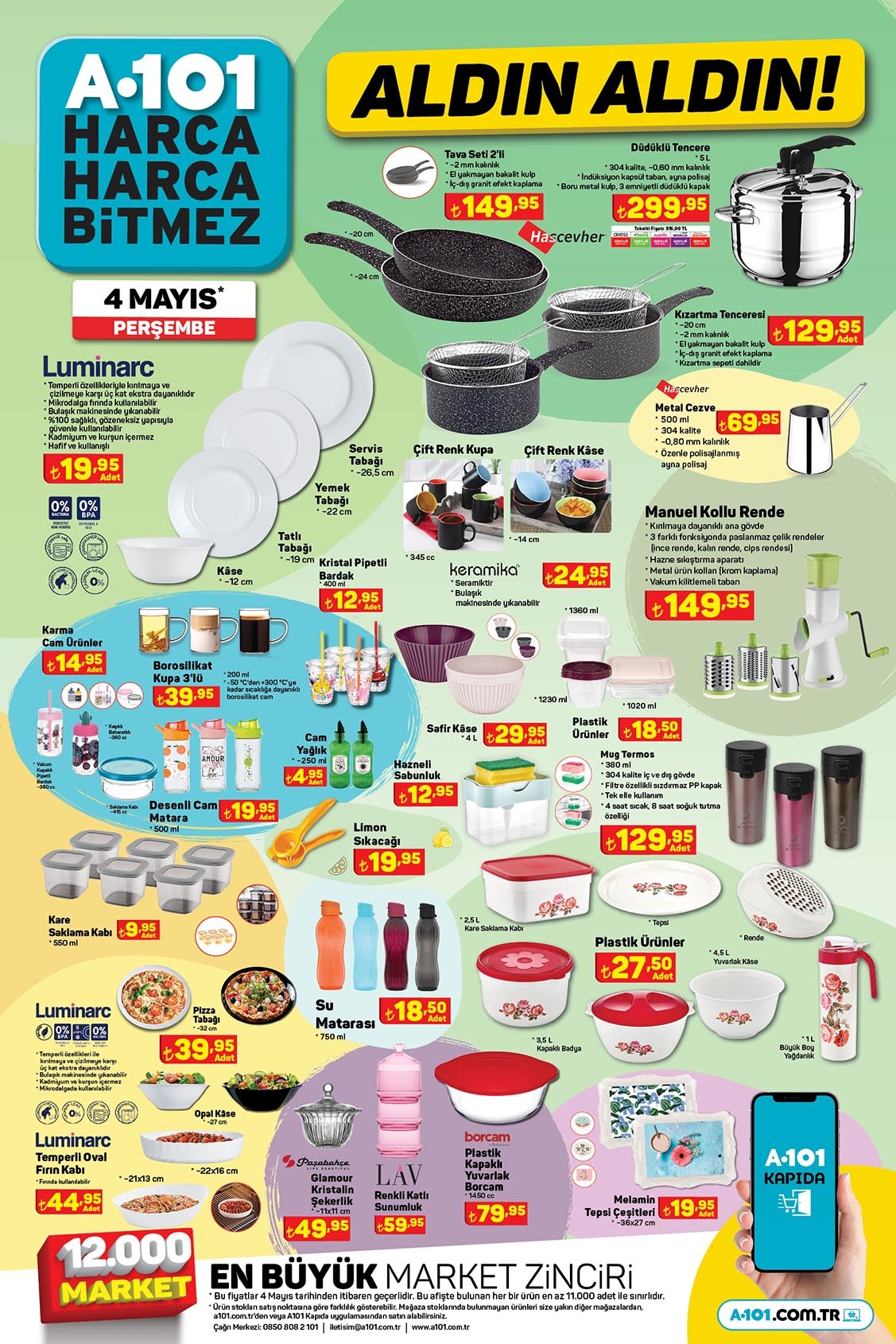 A101’de düdüklü tencere 300 TL’ye, servis tabağı 20 TL’ye, manuel kollu rende 150 TL’ye düştü!