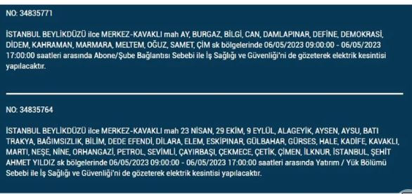 Elektrik yarın kesilecek mi? Bedaş elektrik kesintisi! 6 Mayıs 2023 elektrik kesintisi olacak ilçeler!