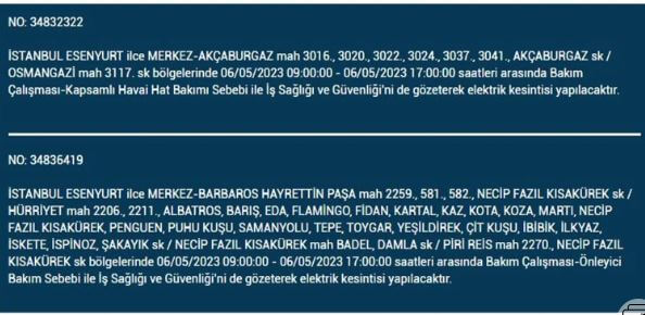 Elektrik yarın kesilecek mi? Bedaş elektrik kesintisi! 6 Mayıs 2023 elektrik kesintisi olacak ilçeler!