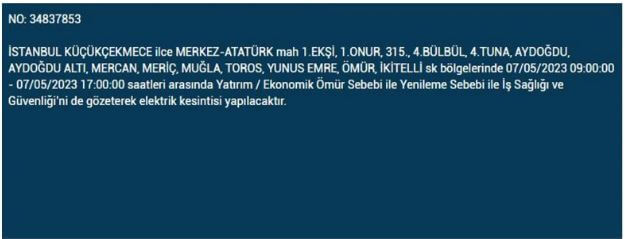 Elektrik kesintisi yarın olacak mı? İstanbul da elektrik kesintisi! 7 Mayıs 2023 elektrik kesintisi olacak ilçeler!