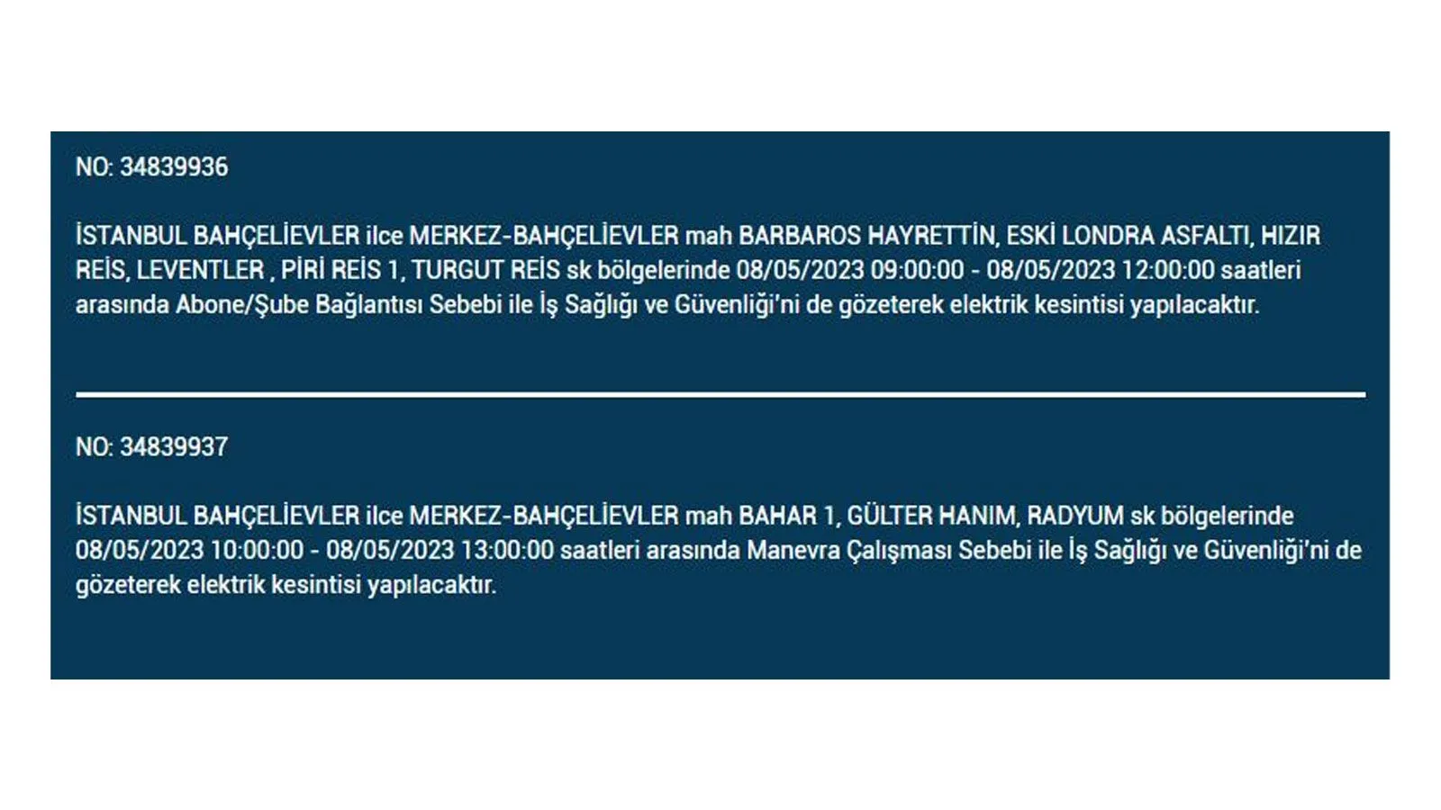 Elektrik kesintisi yarın olacak mı? İstanbul da elektrik kesintisi! 8 Mayıs 2023 elektrik kesintisi olacak ilçeler!