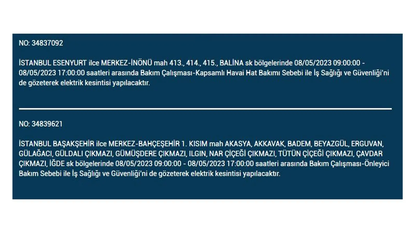 Elektrik kesintisi yarın olacak mı? İstanbul da elektrik kesintisi! 8 Mayıs 2023 elektrik kesintisi olacak ilçeler!