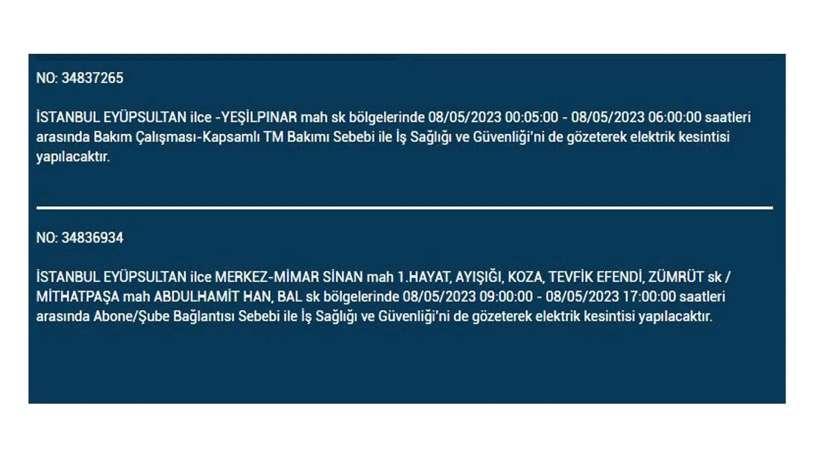 Elektrik kesintisi yarın olacak mı? İstanbul da elektrik kesintisi! 8 Mayıs 2023 elektrik kesintisi olacak ilçeler!