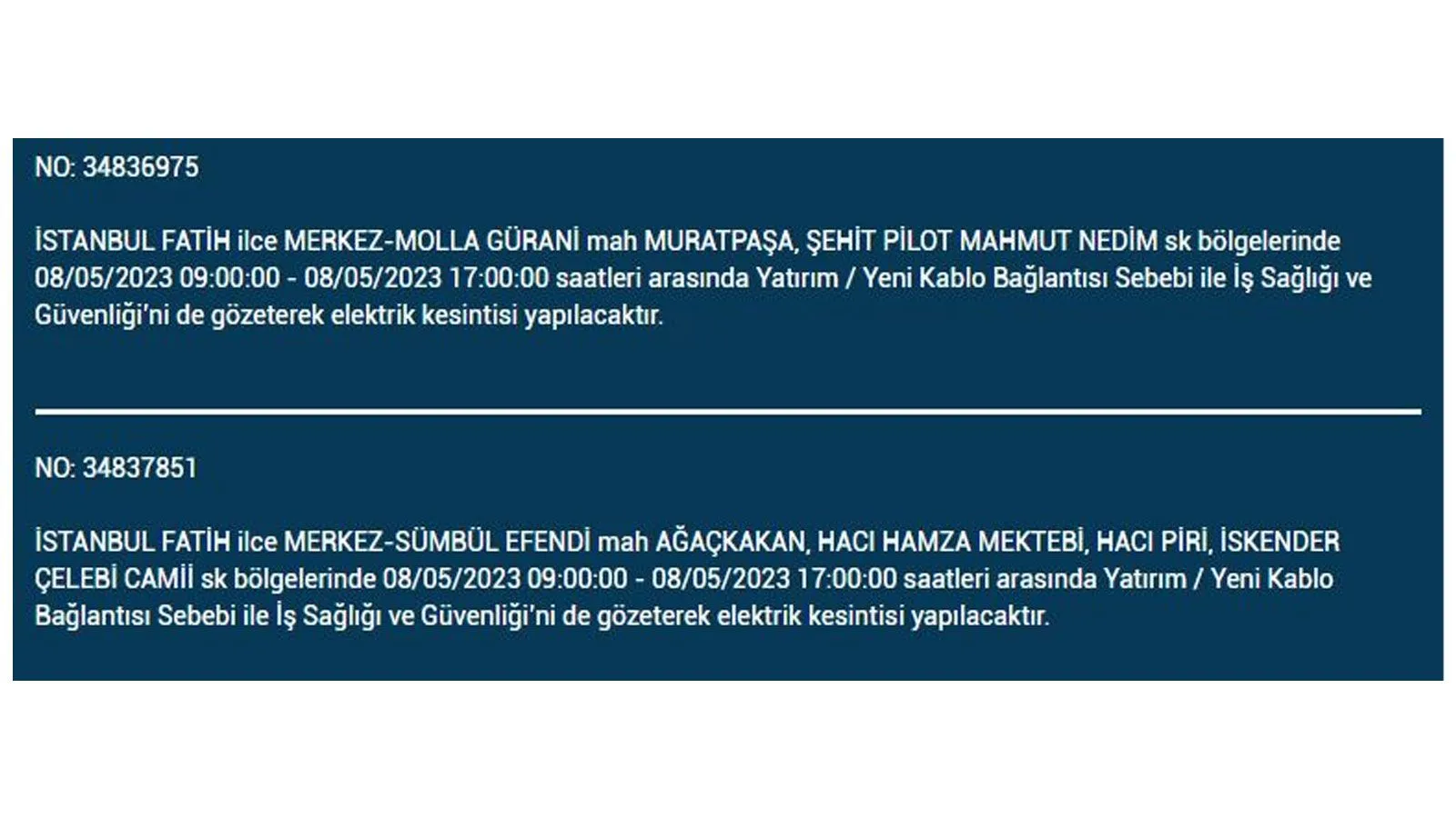 Elektrik kesintisi yarın olacak mı? İstanbul da elektrik kesintisi! 8 Mayıs 2023 elektrik kesintisi olacak ilçeler!