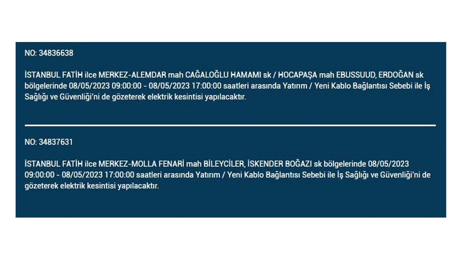 Elektrik kesintisi yarın olacak mı? İstanbul da elektrik kesintisi! 8 Mayıs 2023 elektrik kesintisi olacak ilçeler!