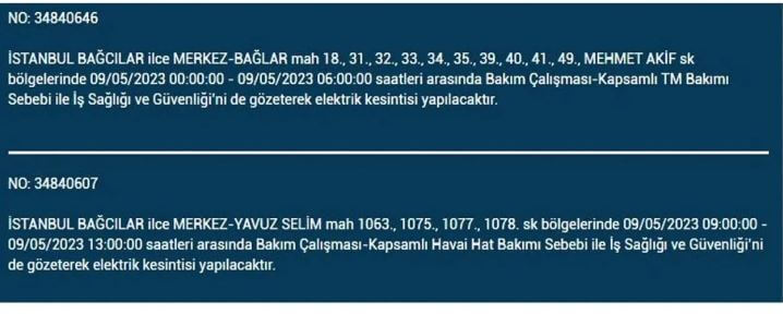 BEDAŞ duyurdu! İstanbul da elektrik kesintisi bugün ne kadar sürecek? 9 Mayıs Salı elektrik kesintisi yaşanacak ilçeler!