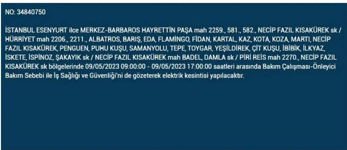BEDAŞ duyurdu! İstanbul da elektrik kesintisi bugün ne kadar sürecek? 9 Mayıs Salı elektrik kesintisi yaşanacak ilçeler!