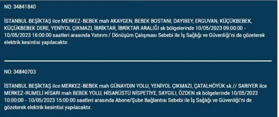 Bugün elektrik kesintisi olacak mı? 10 Mayıs 2023 Çarşamba elektrik kesintisi yaşanacak ilçeler! 