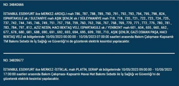Bugün elektrik kesintisi olacak mı? 10 Mayıs 2023 Çarşamba elektrik kesintisi yaşanacak ilçeler!