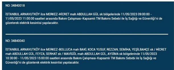 Elektrik kesintisi sorgulama! 11 Mayıs 2023 Çarşamba elektrik kesintisi yaşanacak ilçeler!