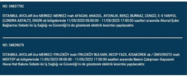 Elektrik kesintisi sorgulama! 11 Mayıs 2023 Çarşamba elektrik kesintisi yaşanacak ilçeler!