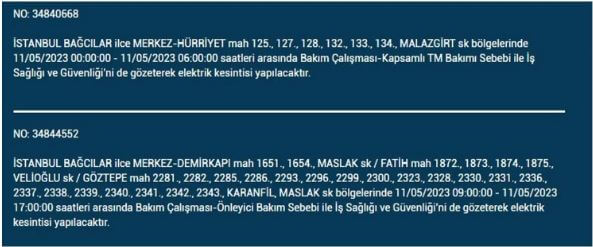 Elektrik kesintisi sorgulama! 11 Mayıs 2023 Çarşamba elektrik kesintisi yaşanacak ilçeler!