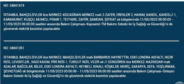 Elektrik kesintisi sorgulama! 11 Mayıs 2023 Çarşamba elektrik kesintisi yaşanacak ilçeler!