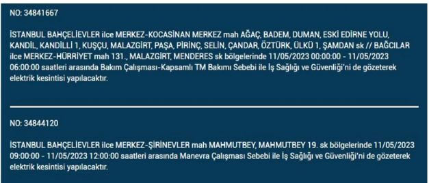 Elektrik kesintisi sorgulama! 11 Mayıs 2023 Çarşamba elektrik kesintisi yaşanacak ilçeler!