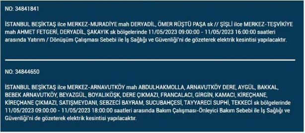 Elektrik kesintisi sorgulama! 11 Mayıs 2023 Çarşamba elektrik kesintisi yaşanacak ilçeler!
