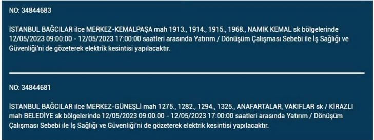 İstanbul da bugün elektrik kesintisi olacak mı? 12 Mayıs 2023 Perşembe elektrik kesintisi yaşanacak ilçeler!
