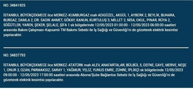 İstanbul da bugün elektrik kesintisi olacak mı? 12 Mayıs 2023 Perşembe elektrik kesintisi yaşanacak ilçeler!