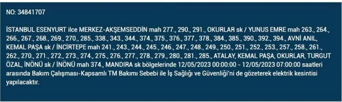 İstanbul da bugün elektrik kesintisi olacak mı? 12 Mayıs 2023 Perşembe elektrik kesintisi yaşanacak ilçeler!