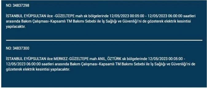İstanbul da bugün elektrik kesintisi olacak mı? 12 Mayıs 2023 Perşembe elektrik kesintisi yaşanacak ilçeler!