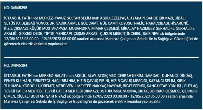 İstanbul da bugün elektrik kesintisi olacak mı? 12 Mayıs 2023 Perşembe elektrik kesintisi yaşanacak ilçeler!