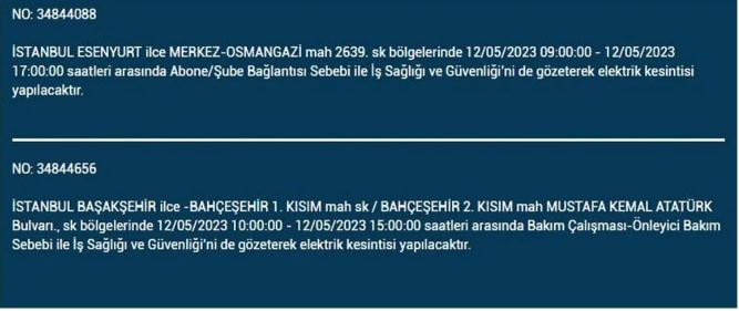 İstanbul da bugün elektrik kesintisi olacak mı? 12 Mayıs 2023 Perşembe elektrik kesintisi yaşanacak ilçeler!