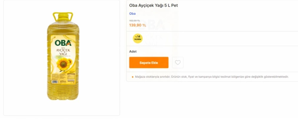Migros tan ayçiçek yağına dev indirim! 5 litresi 139 TL ye düştü