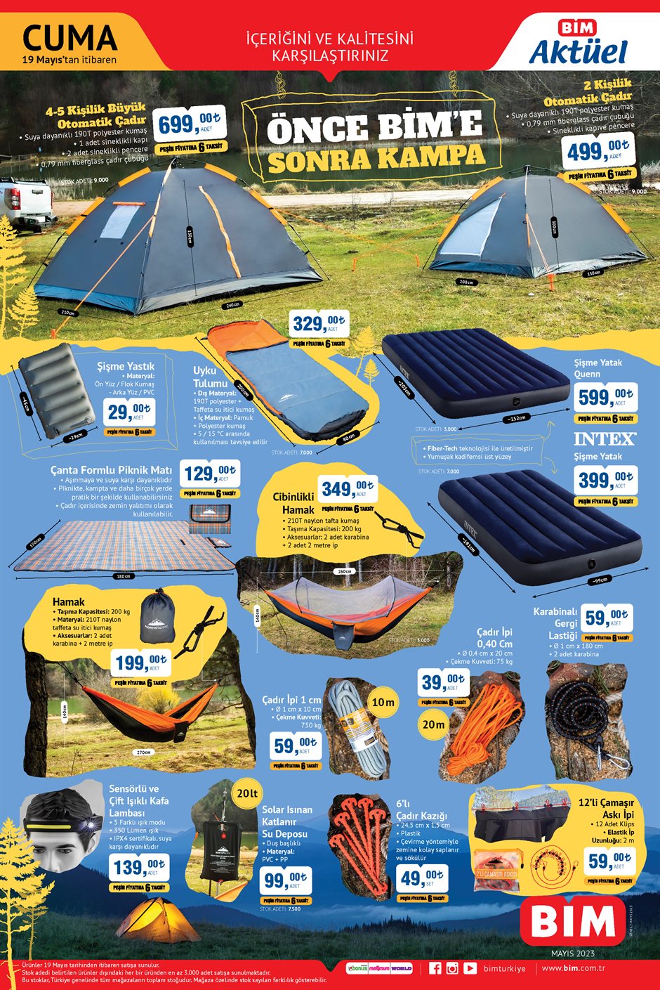 BİM de 4-5 kişilik çadır 699 TL! 2 kişilik çadır 499 TL! Stanley termos 519 TL! BİM 19 Mayıs aktüel ürünler kataloğu