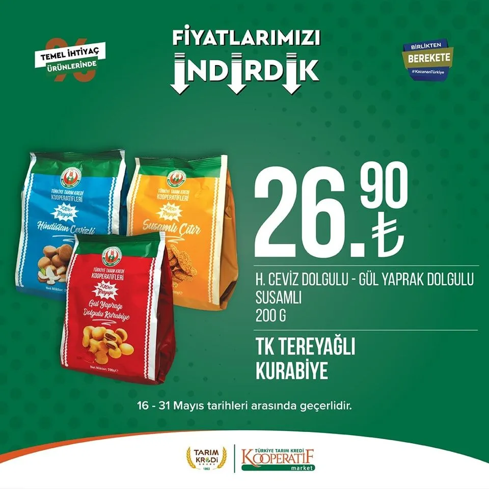 Tarım Kredi Market yeni indirimli ürünlerini duyurdu; Ayçiçek yağı 135 TL ye, Dana Sucuk 289,90 TL ye düştü
