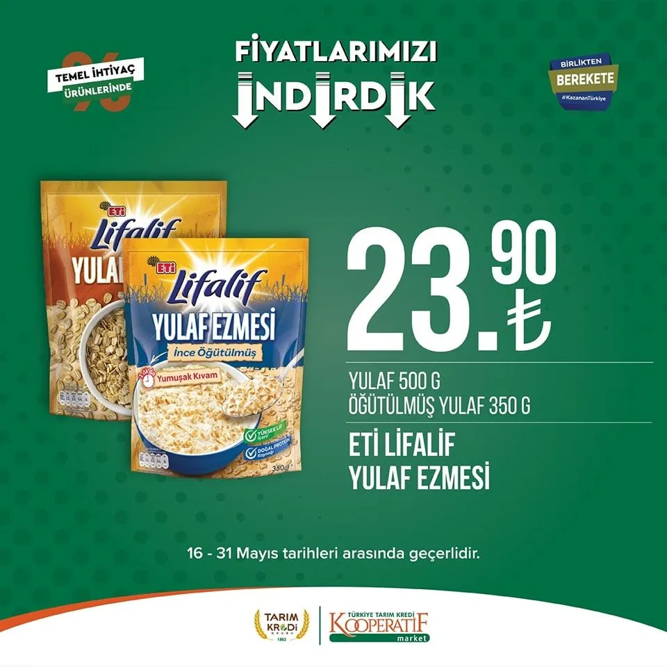 Tarım Kredi Market yeni indirimli ürünlerini duyurdu; Ayçiçek yağı 135 TL ye, Dana Sucuk 289,90 TL ye düştü