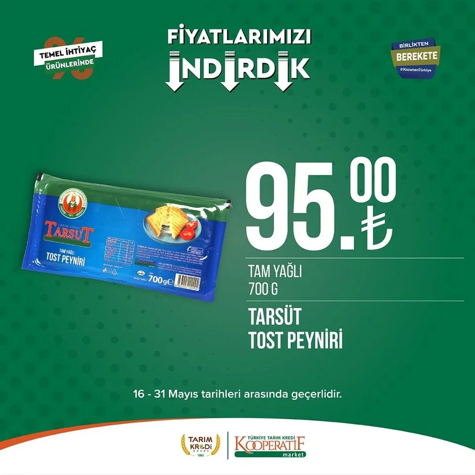 Tarım Kredi Market yeni indirimli ürünlerini duyurdu; Ayçiçek yağı 135 TL ye, Dana Sucuk 289,90 TL ye düştü