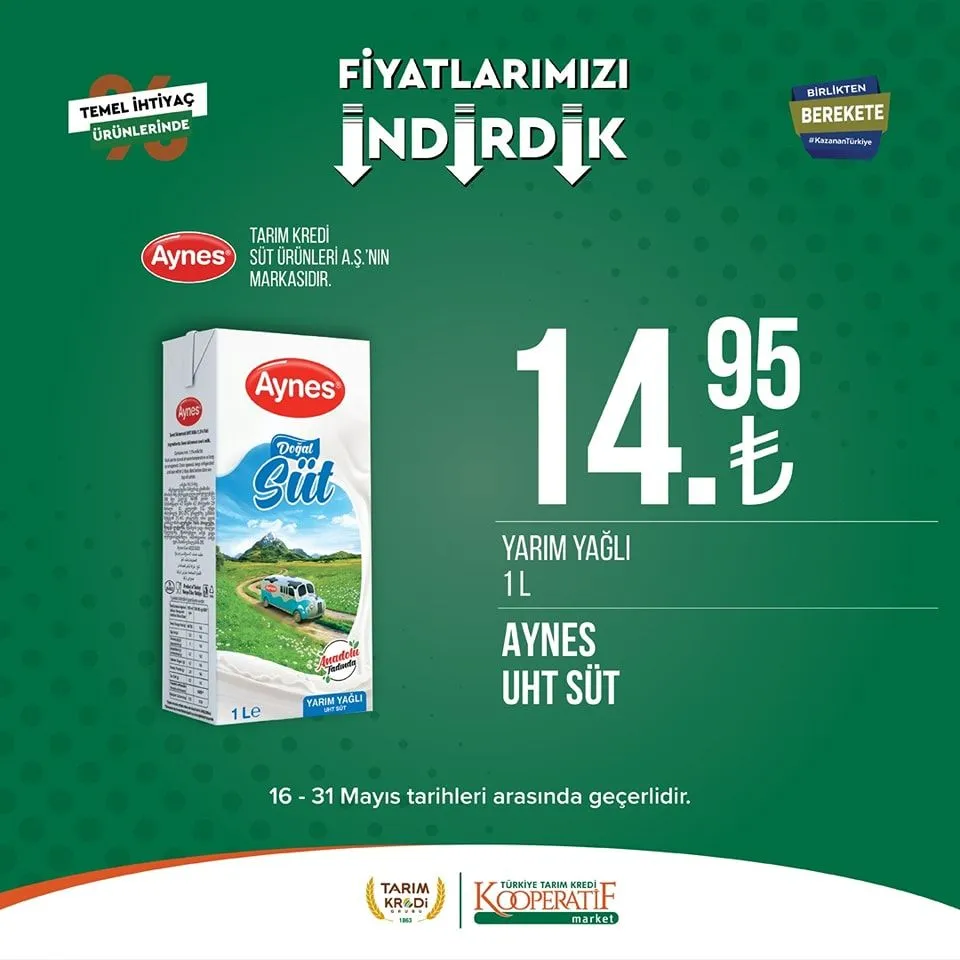 Tarım Kredi Market yeni indirimli ürünlerini duyurdu; Ayçiçek yağı 135 TL ye, Dana Sucuk 289,90 TL ye düştü