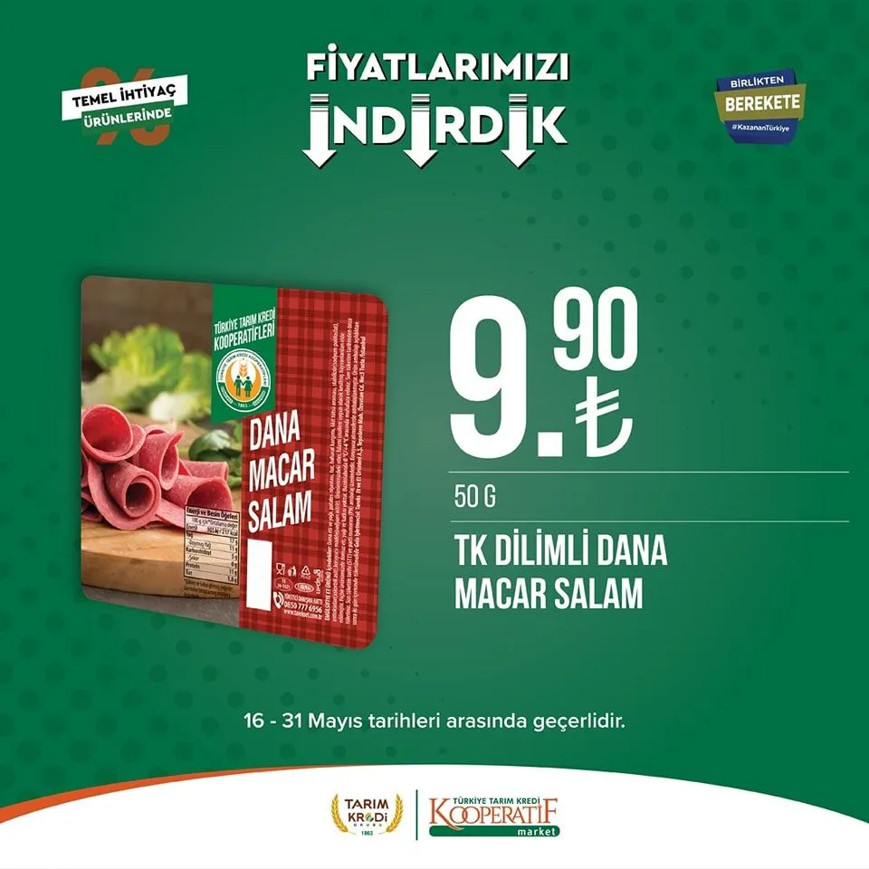 Tarım Kredi Market yeni indirimli ürünlerini duyurdu; Ayçiçek yağı 135 TL ye, Dana Sucuk 289,90 TL ye düştü