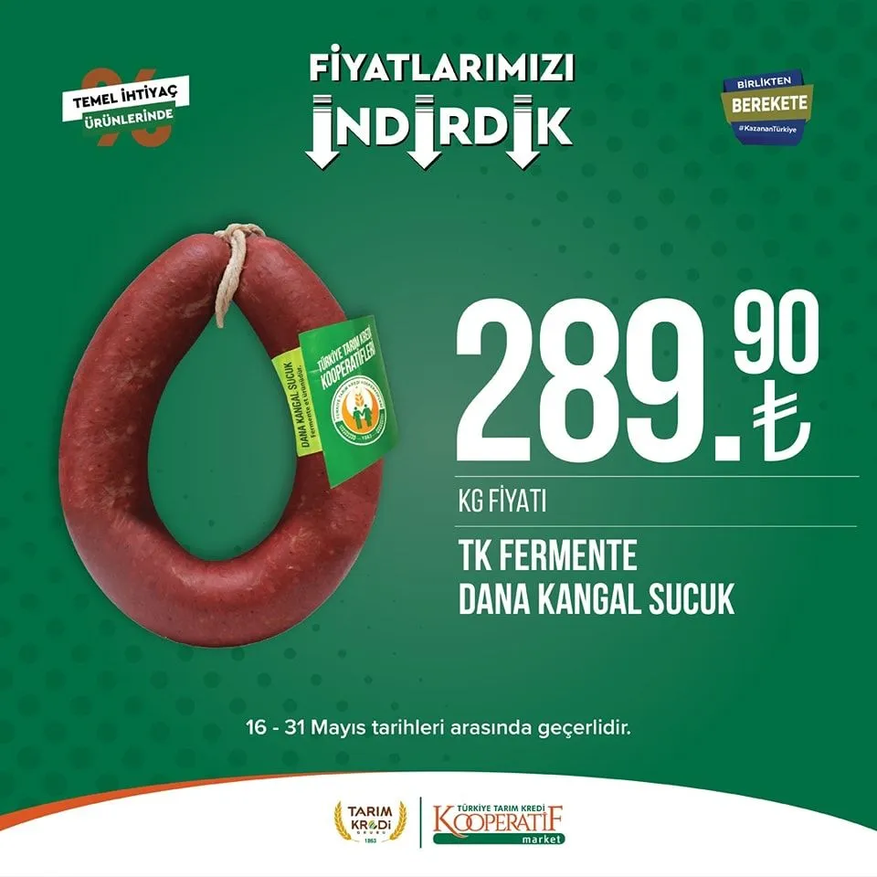 Tarım Kredi Market yeni indirimli ürünlerini duyurdu; Ayçiçek yağı 135 TL ye, Dana Sucuk 289,90 TL ye düştü