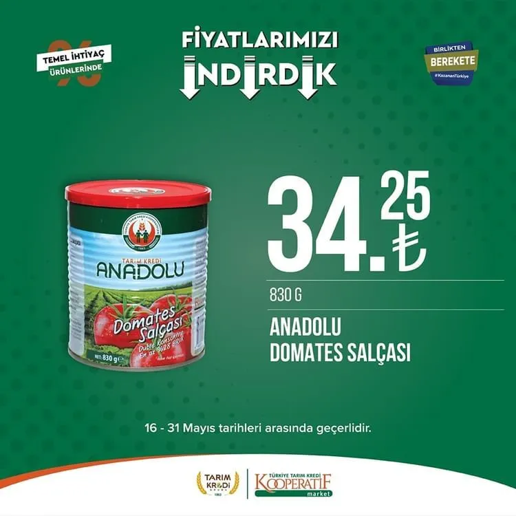 Tarım Kredi Market yeni indirimli ürünlerini duyurdu; Ayçiçek yağı 135 TL ye, Dana Sucuk 289,90 TL ye düştü
