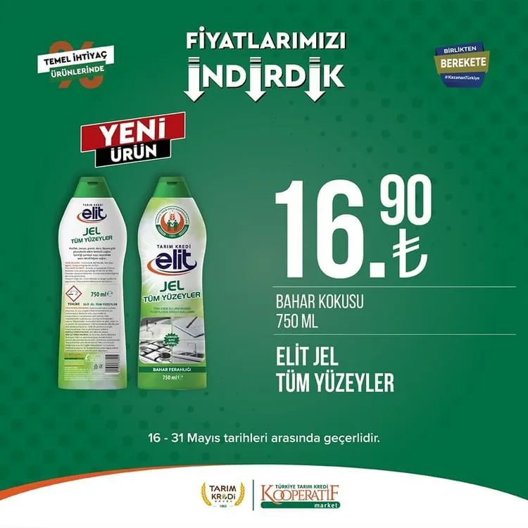 Tarım Kredi Market yeni indirimli ürünlerini duyurdu; Ayçiçek yağı 135 TL ye, Dana Sucuk 289,90 TL ye düştü