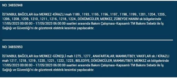 Elektrikler yarın kesilecek! Elektrikler nerede kesilecek! 17 Mayıs 2023 Çarşamba elektrik kesintisi yaşanacak!