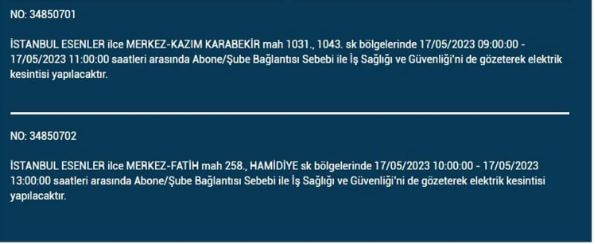 Elektrikler yarın kesilecek! Elektrikler nerede kesilecek! 17 Mayıs 2023 Çarşamba elektrik kesintisi yaşanacak!
