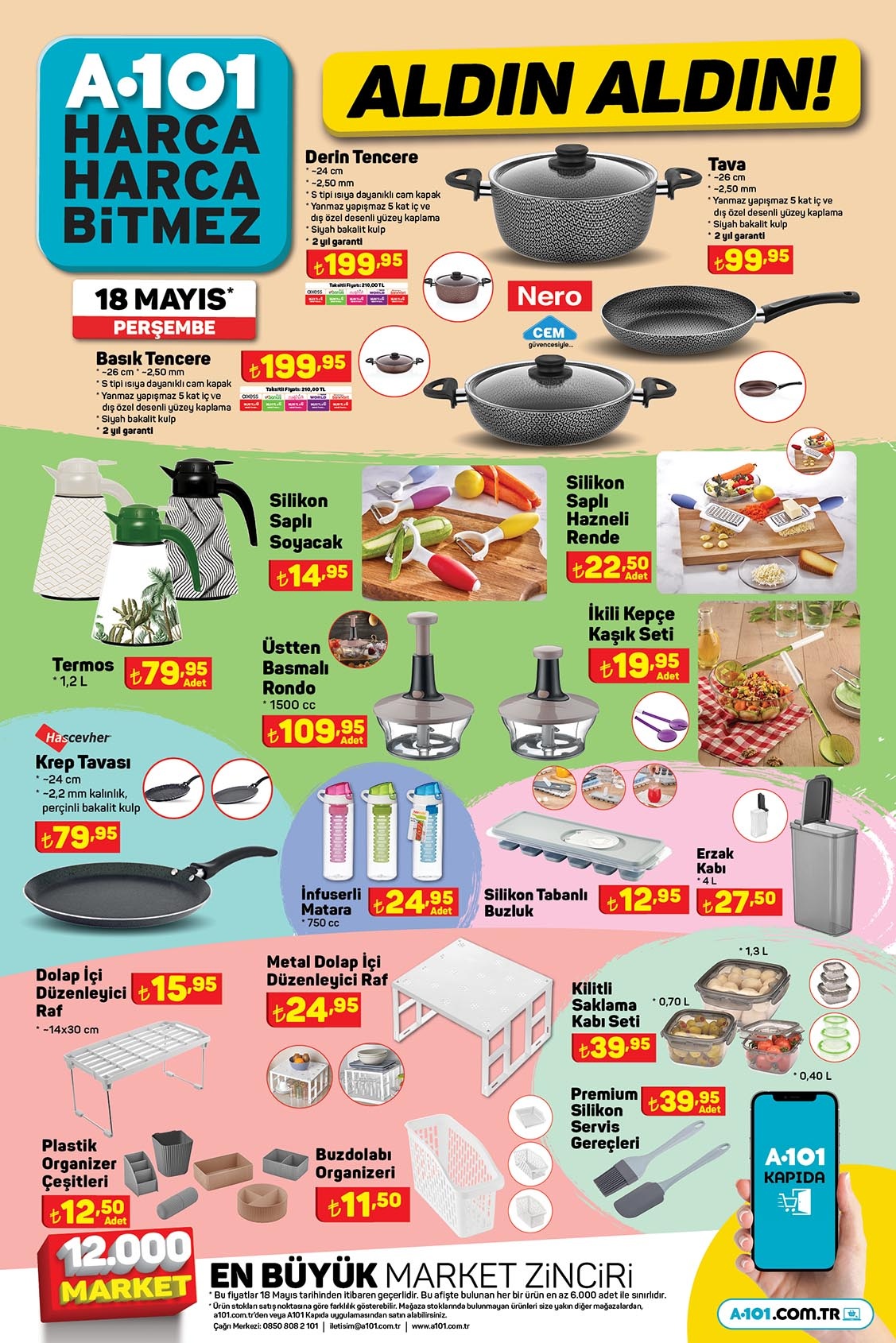 A101’de ne varsa indirimli! Basık tencere 200 TL’ye, silikon saplı soyacak 15 TL’ye, hazneli rende 22,50 TL’ye düştü!