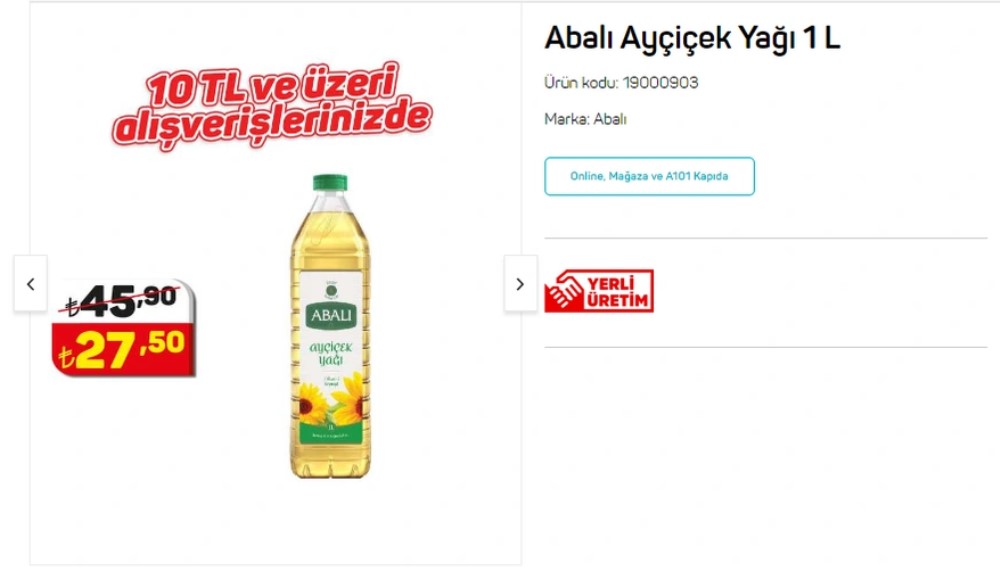 A101 de 1 Litre Ayçiçek Yağının fiyatı 27 TL ye düştü! Raflar boşalmadan yetişin
