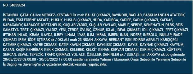 Elektrik kesintisi sorgulama! İstanbul da elektrikler kesilecek mi? 20 Mayıs 2023 Cumartesi elektrik kesilecek ilçeler!