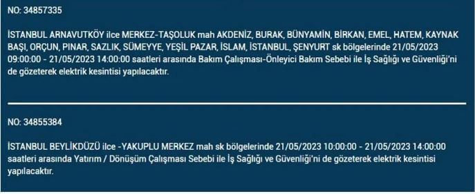 Yarın elektrik kesintisi olacak mı? Elektrik kesintisi bugün ne kadar sürecek? 21 Mayıs 2023 elektrik kesilecek ilçeler!