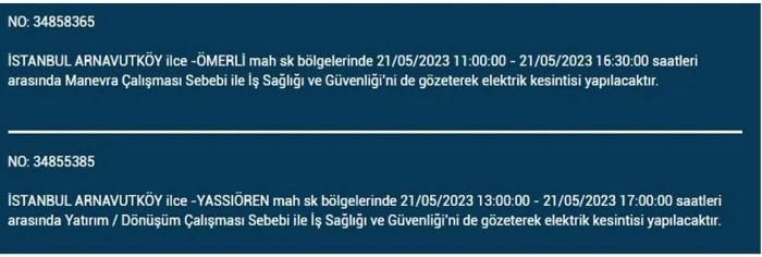 Yarın elektrik kesintisi olacak mı? Elektrik kesintisi bugün ne kadar sürecek? 21 Mayıs 2023 elektrik kesilecek ilçeler!