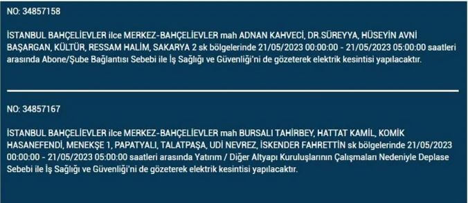 Yarın elektrik kesintisi olacak mı? Elektrik kesintisi bugün ne kadar sürecek? 21 Mayıs 2023 elektrik kesilecek ilçeler!