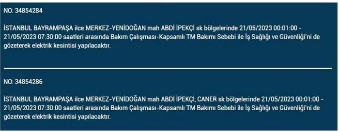 Yarın elektrik kesintisi olacak mı? Elektrik kesintisi bugün ne kadar sürecek? 21 Mayıs 2023 elektrik kesilecek ilçeler!