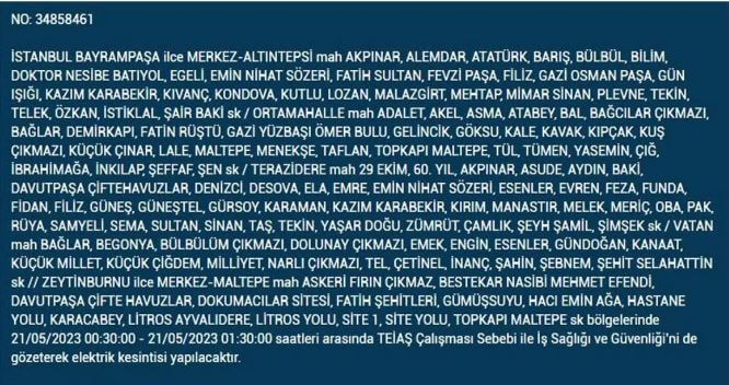 Yarın elektrik kesintisi olacak mı? Elektrik kesintisi bugün ne kadar sürecek? 21 Mayıs 2023 elektrik kesilecek ilçeler!