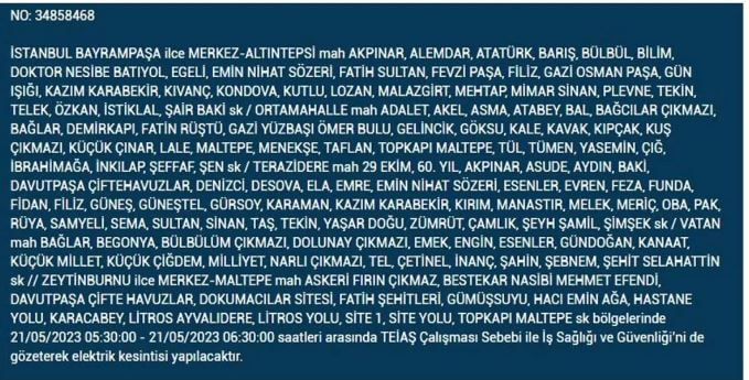 Yarın elektrik kesintisi olacak mı? Elektrik kesintisi bugün ne kadar sürecek? 21 Mayıs 2023 elektrik kesilecek ilçeler!